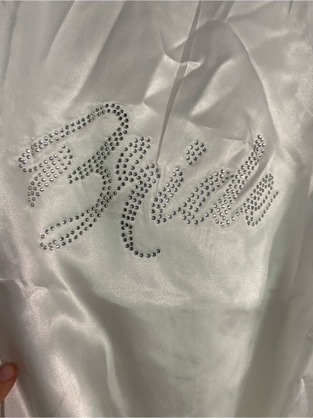 Source Unknown White Satin Bride Robe with Rhinestone Script - Picture 3 of 7